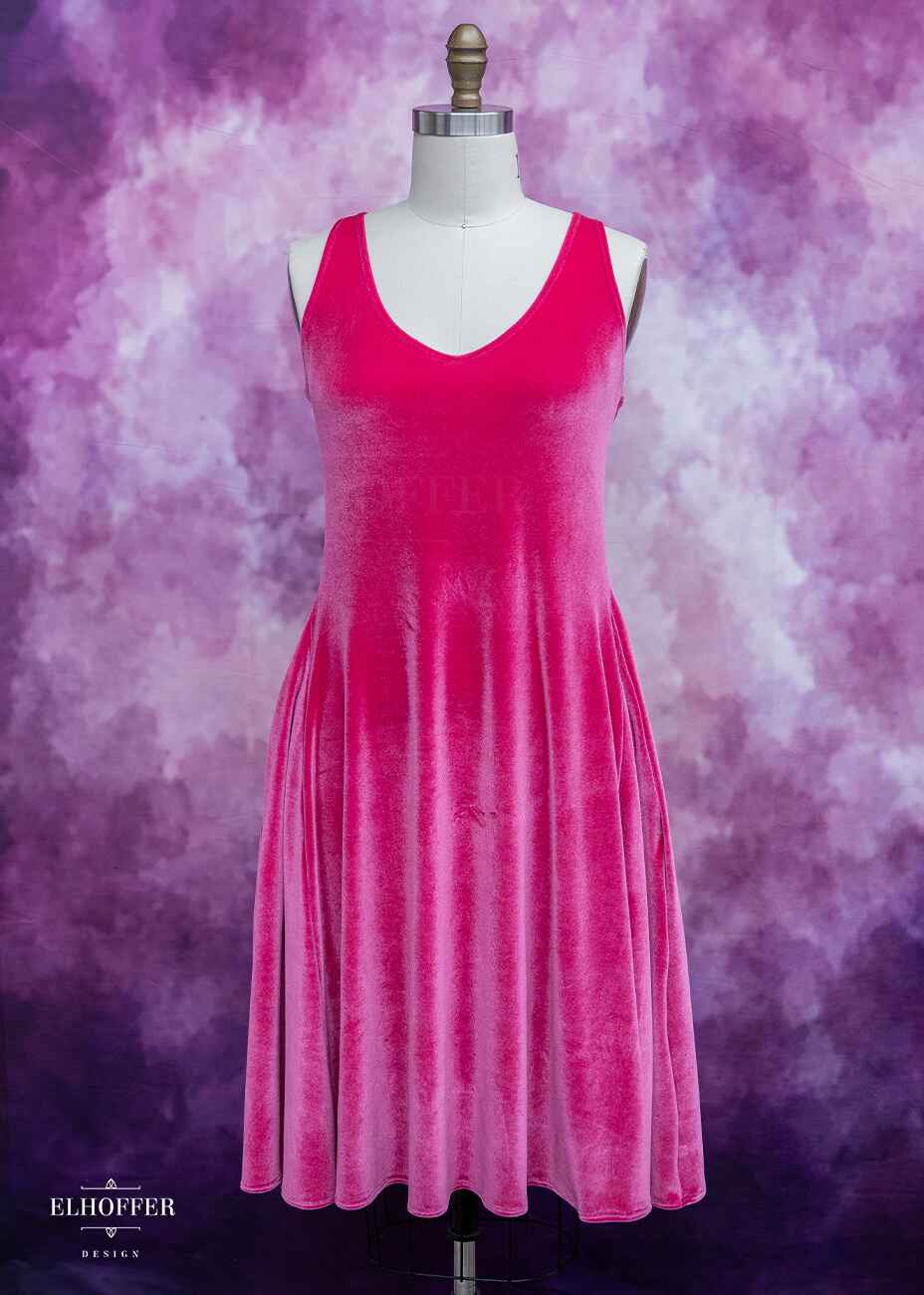 Essential Aquarius Knee Length Dress - Fuchsia Velvet