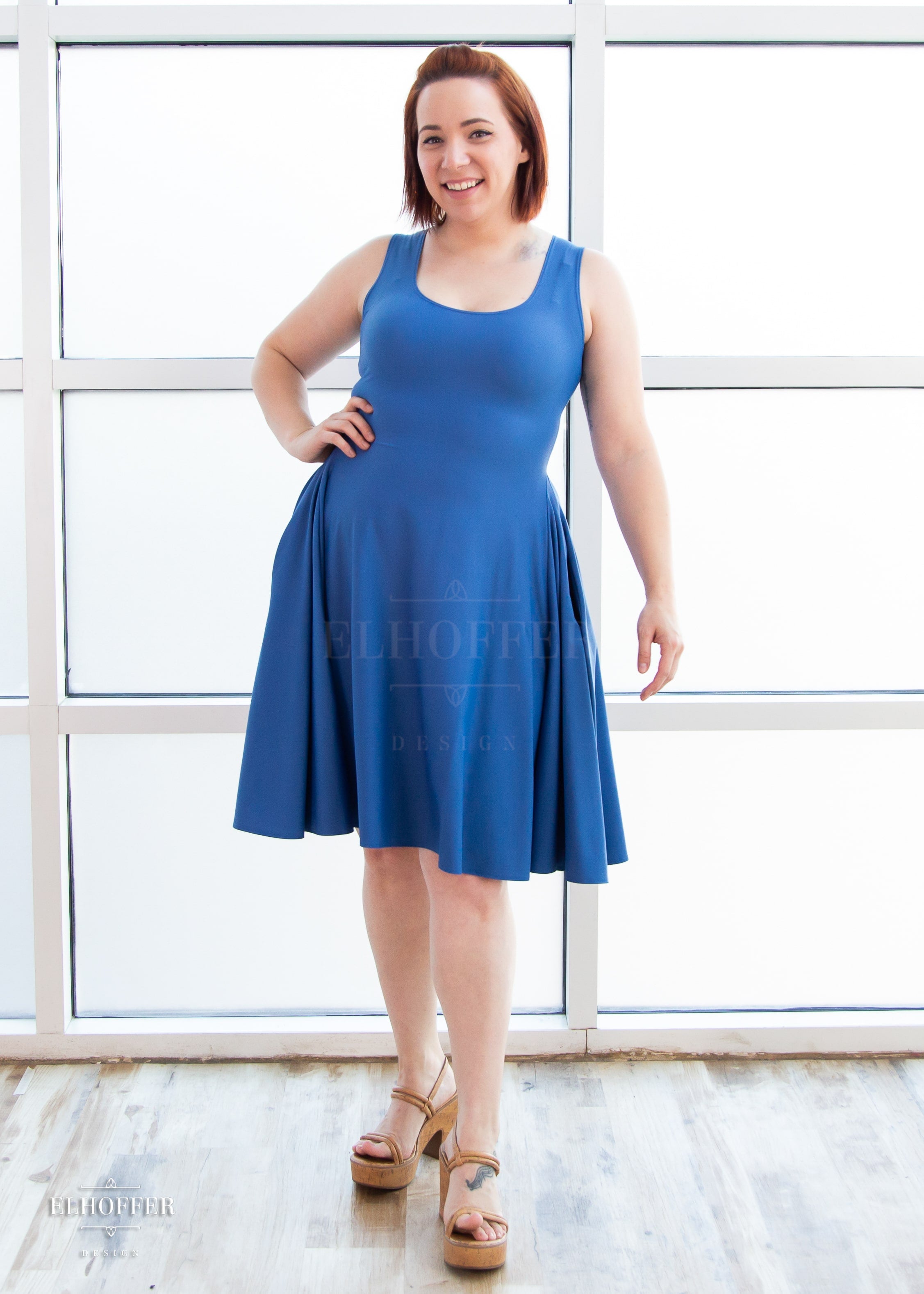 Essential Knee Length Dress - Cornflower Blue