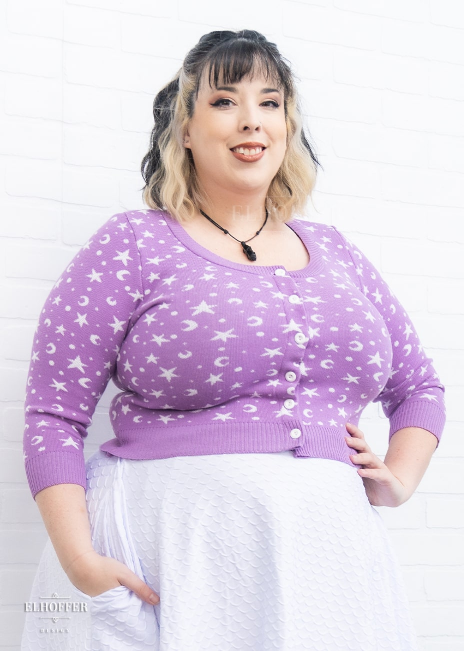 Essential Cordelia Cropped Cardi - Enchanted Violet Starry Witch