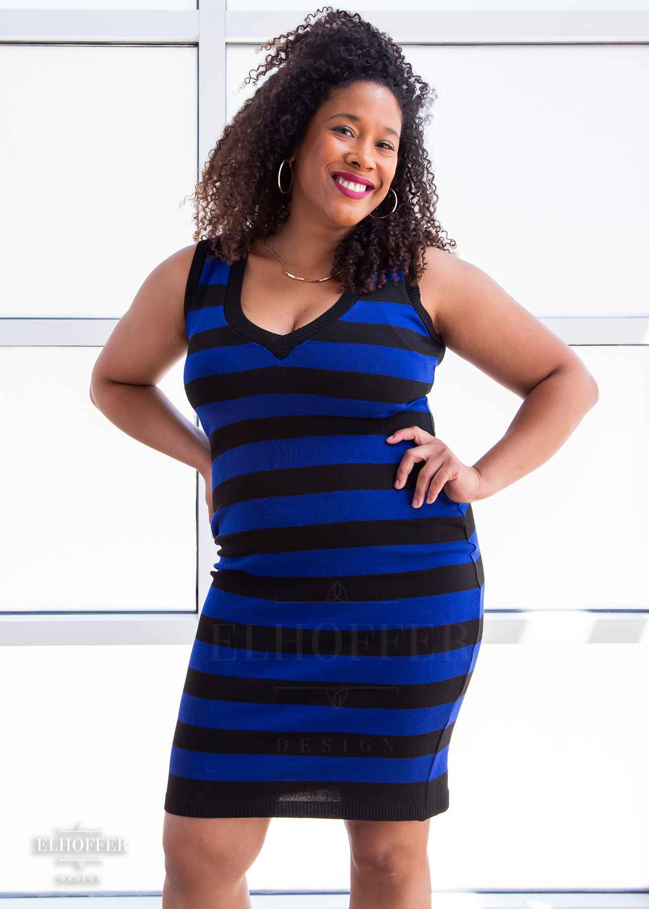 Essential Pisces Dress - Black & Blue Stripes
