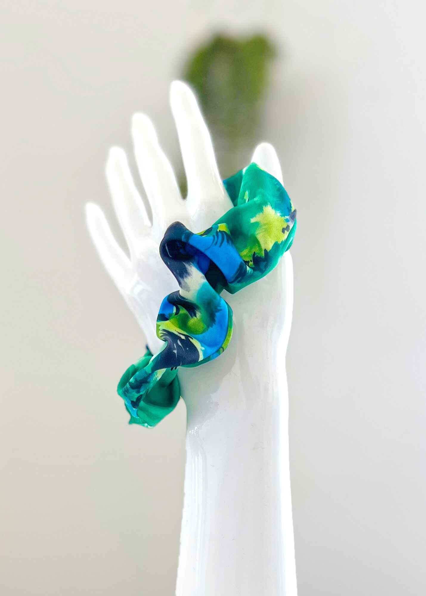 Blue and Green Floral Scrunchie