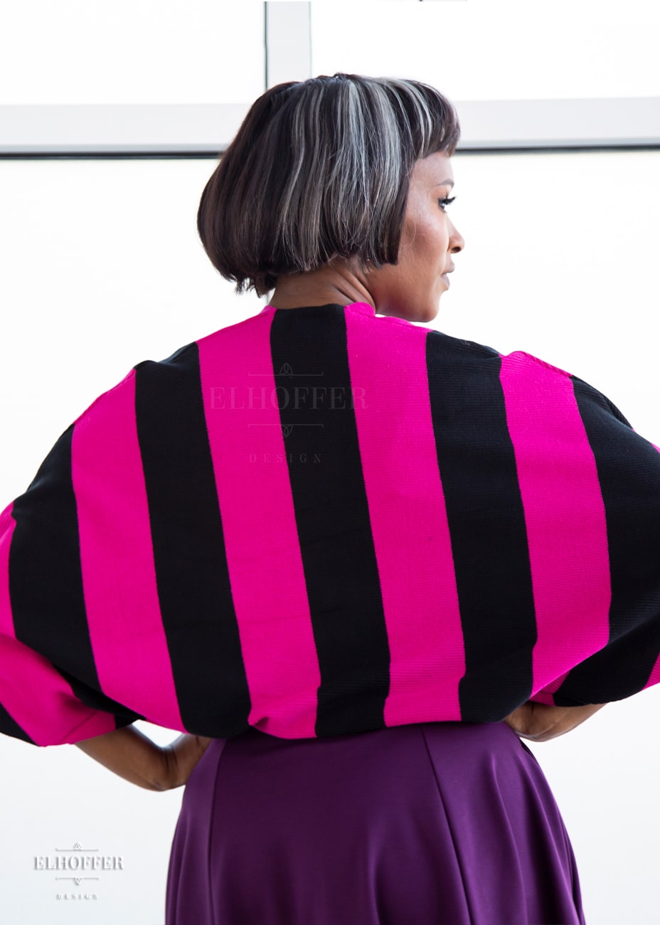 Essential Cropped Oversize Shrug - Pink & Black Stripe