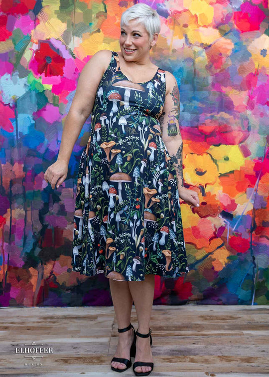 Essential Aquarius Knee Length Dress - Foraging Mushrooms