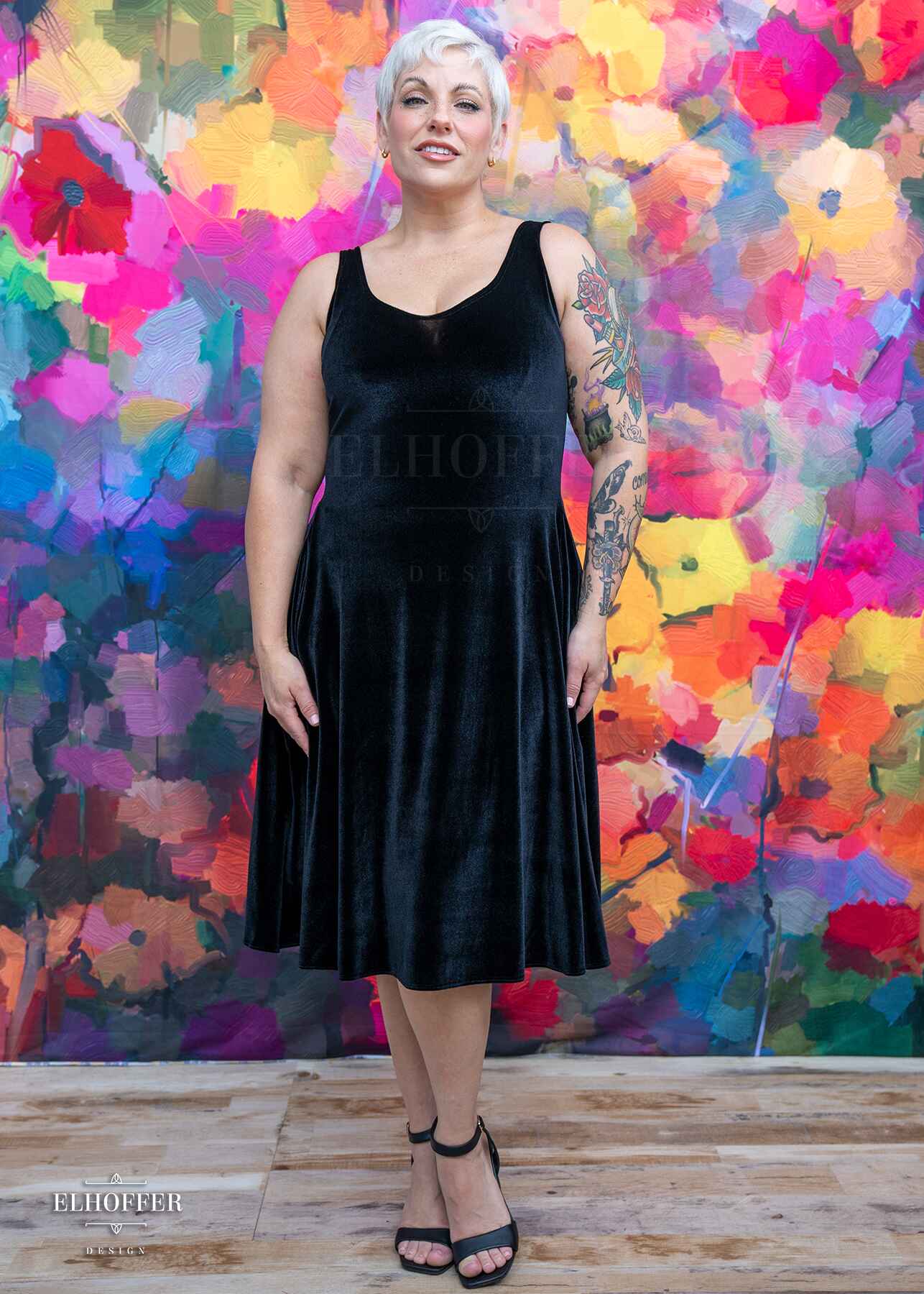 Essential Aquarius Knee Length Dress - Black Velvet Essential Aquarius Knee Length Dress - Black Velvet