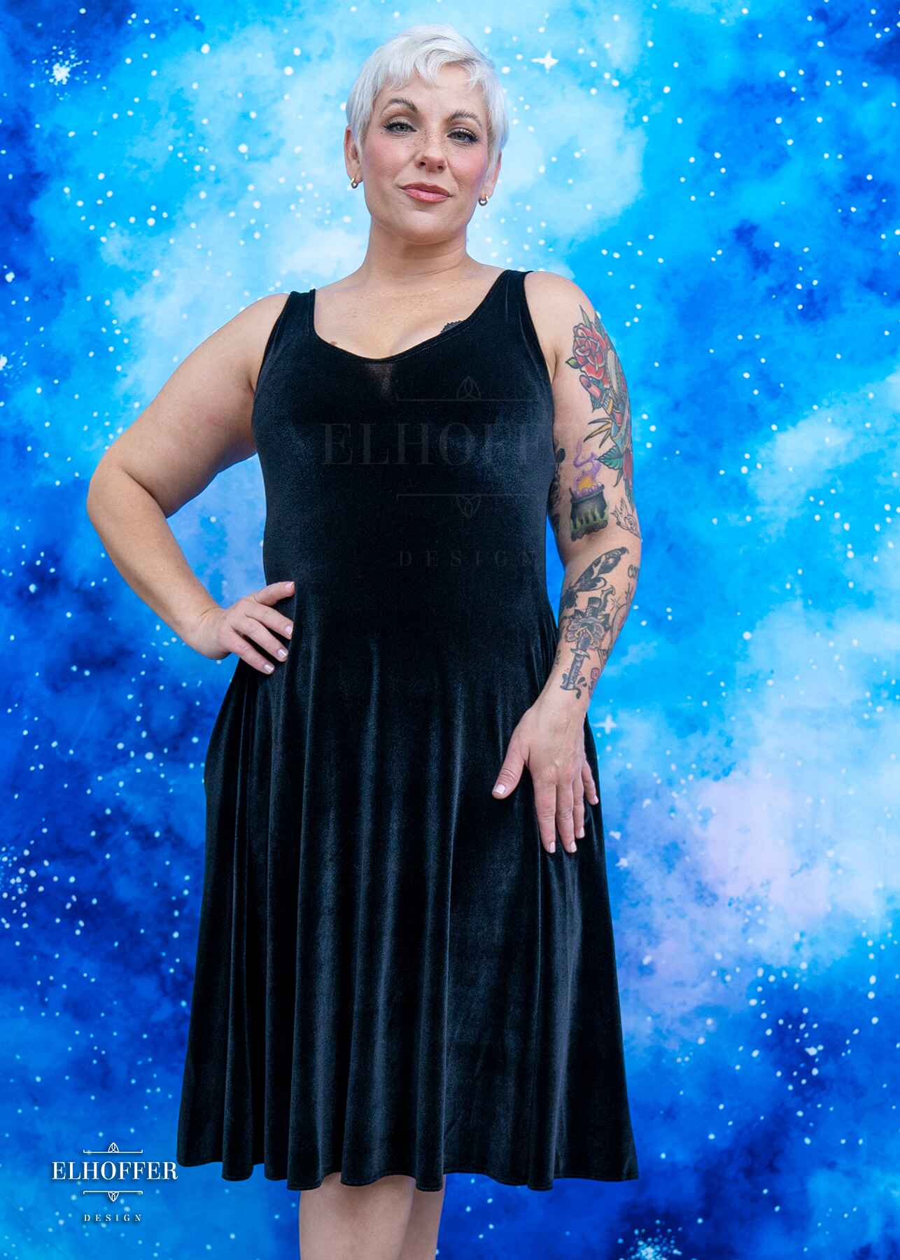 Essential Aquarius Knee Length Dress - Black Velvet