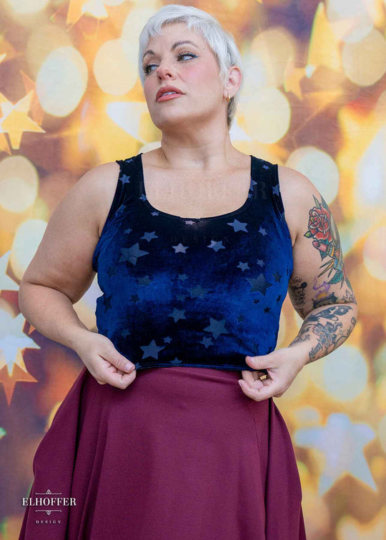 Essential Buffy Crop Top - Navy Stars Burnout Velvet