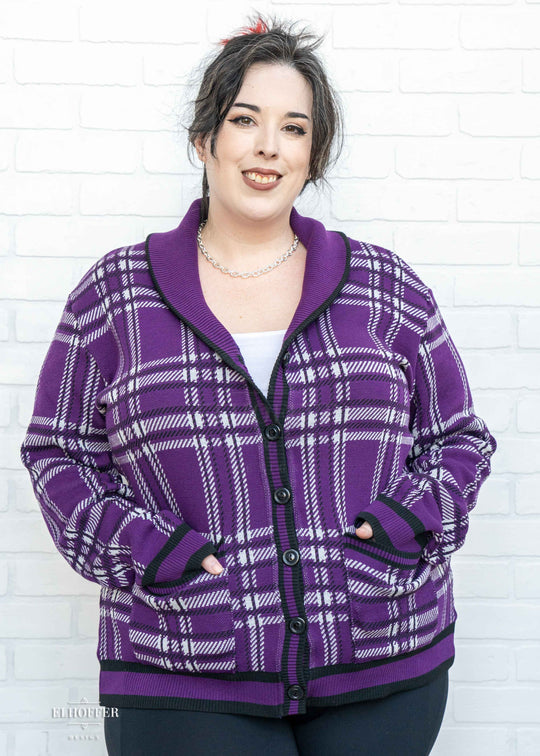 Essential Unisex Shawl Cardigan - Amethyst Tartan