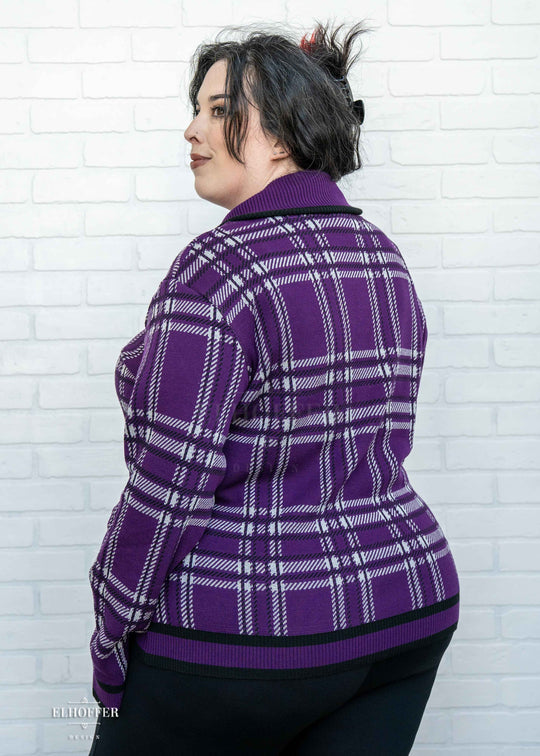 Essential Unisex Shawl Cardigan - Amethyst Tartan