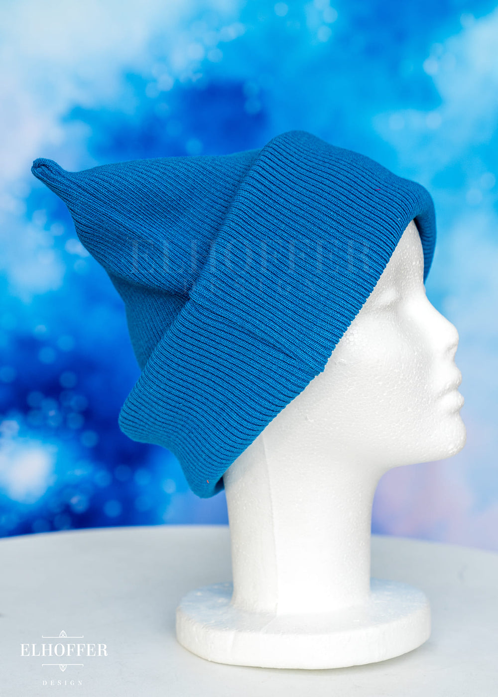 Snips Blue Ribbed Demon Horn Beanie