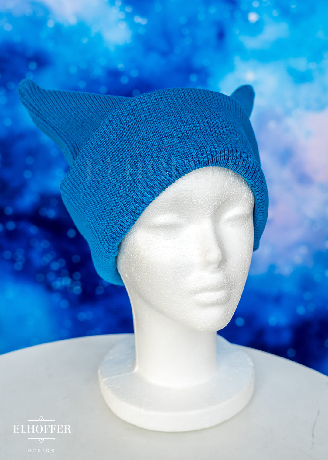 Snips Blue Ribbed Demon Horn Beanie