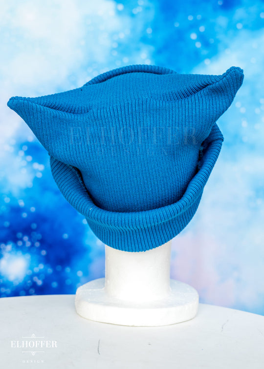 Snips Blue Ribbed Demon Horn Beanie