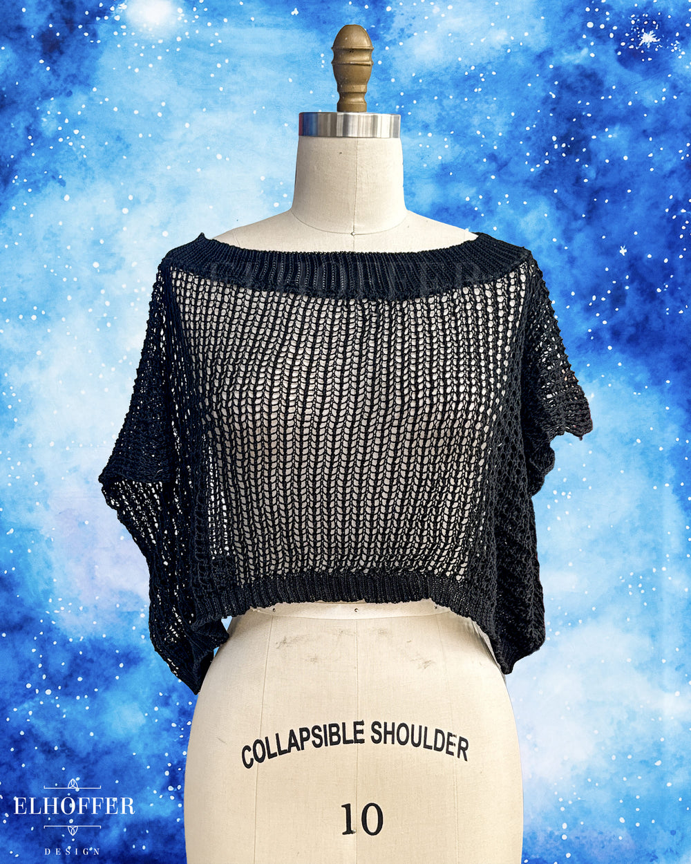 Handmade Boatneck Crop Top - Black Chainmail Knit