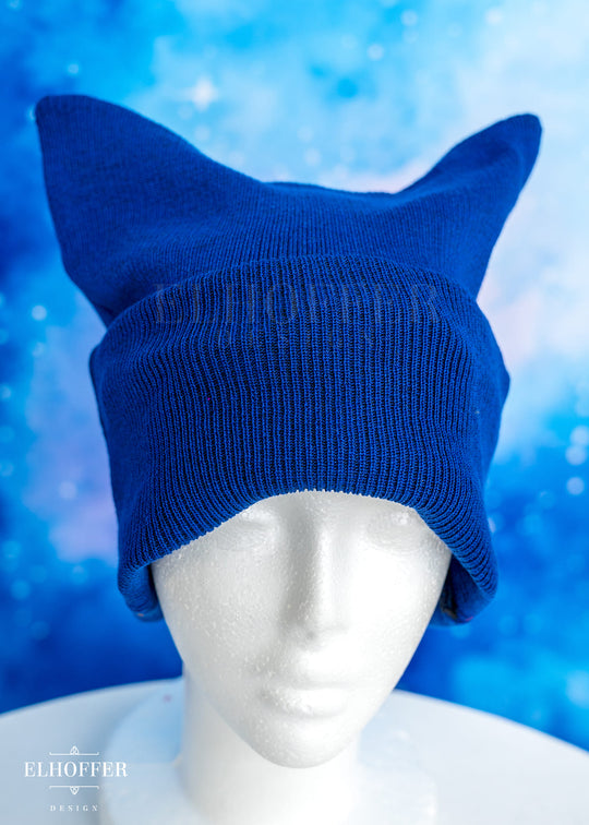 Handmade Cobalt Blue Ribbed Cat Ear Beanie
