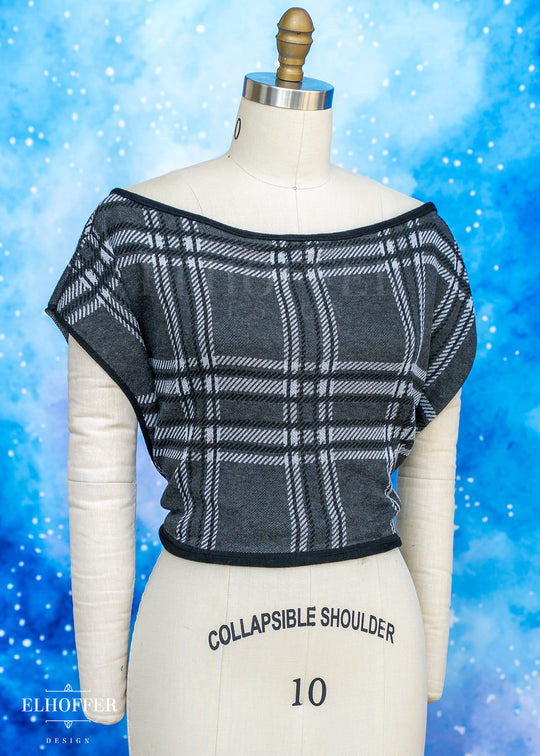 Handmade Grey Tartan Wrap Crop - Best on Plus Sizes