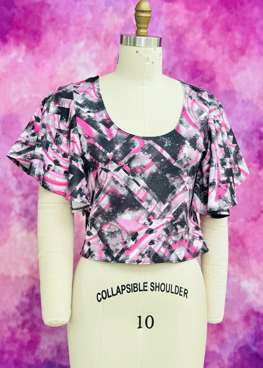 Handmade Drusilla Crop Top - Pink Geometric Galaxy