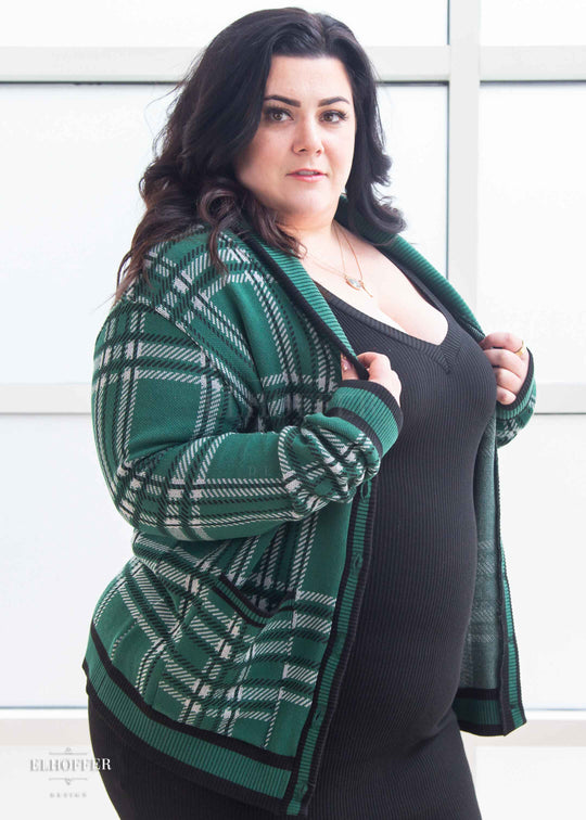 Essential Unisex Shawl Cardigan - Emerald Tartan