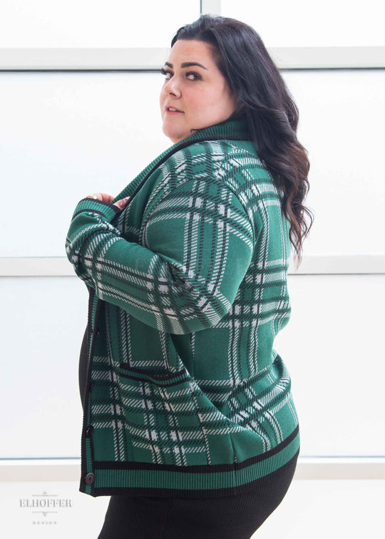 Essential Unisex Shawl Cardigan - Emerald Tartan