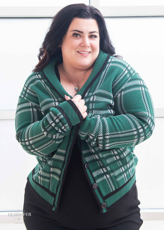 Essential Unisex Shawl Cardigan - Emerald Tartan