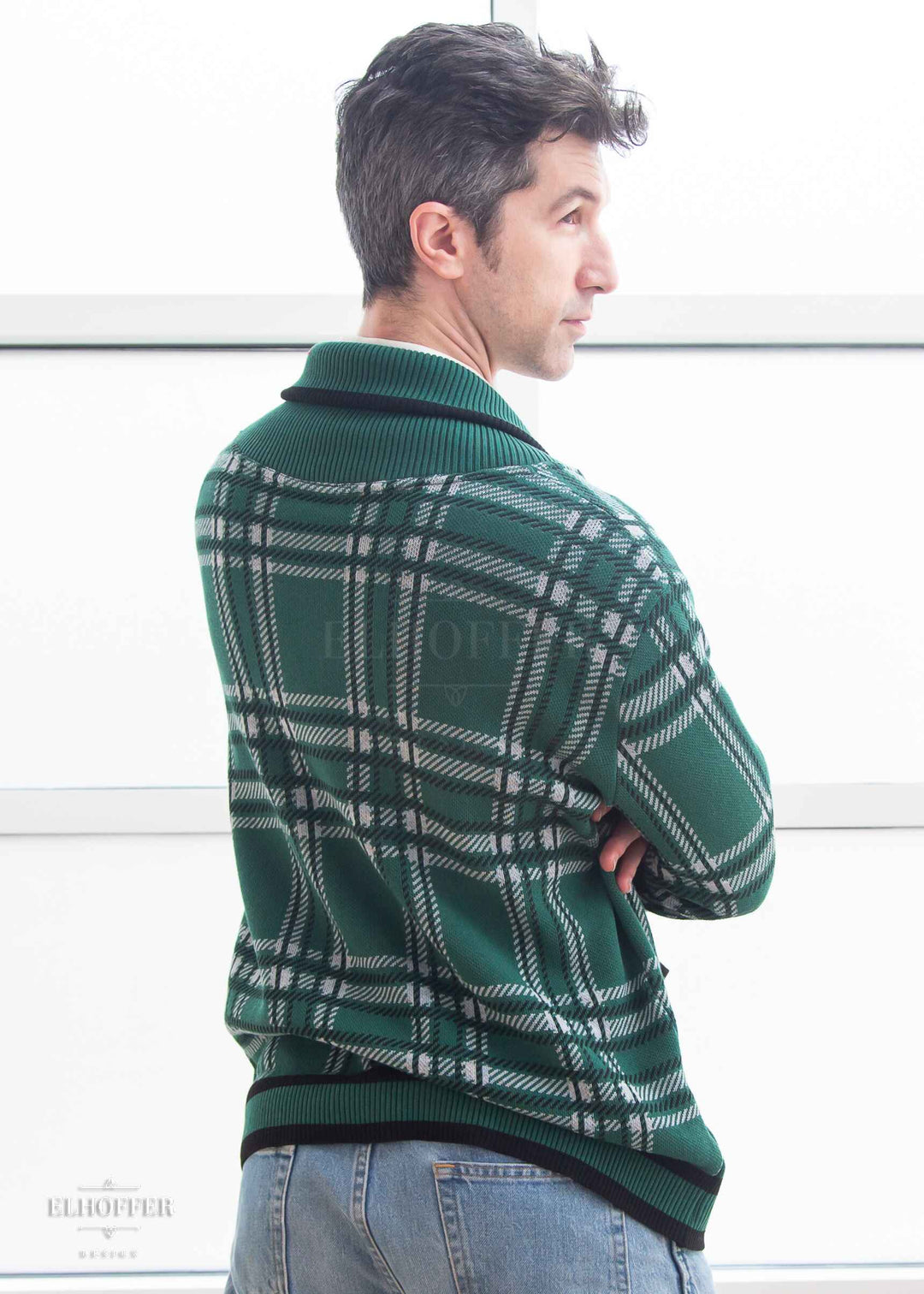 Essential Unisex Shawl Cardigan - Emerald Tartan