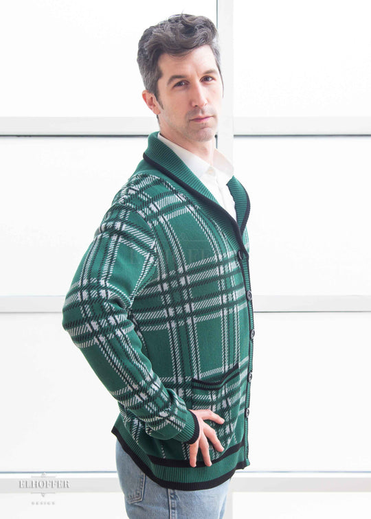 Essential Unisex Shawl Cardigan - Emerald Tartan