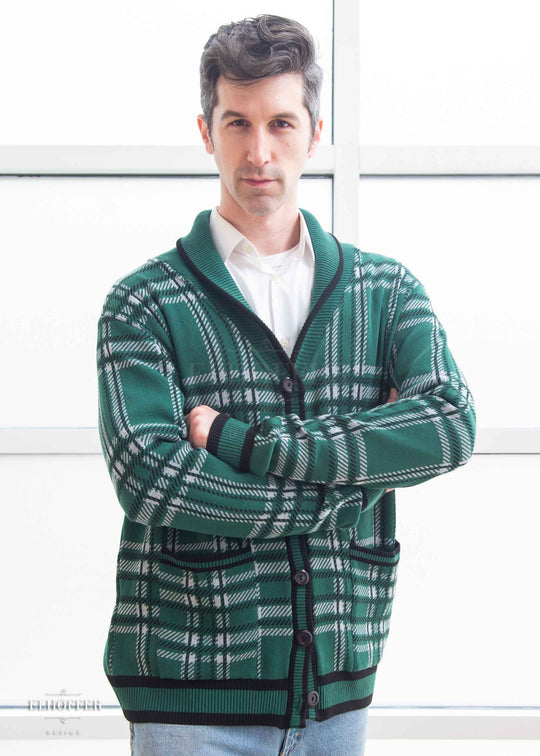 Essential Unisex Shawl Cardigan - Emerald Tartan