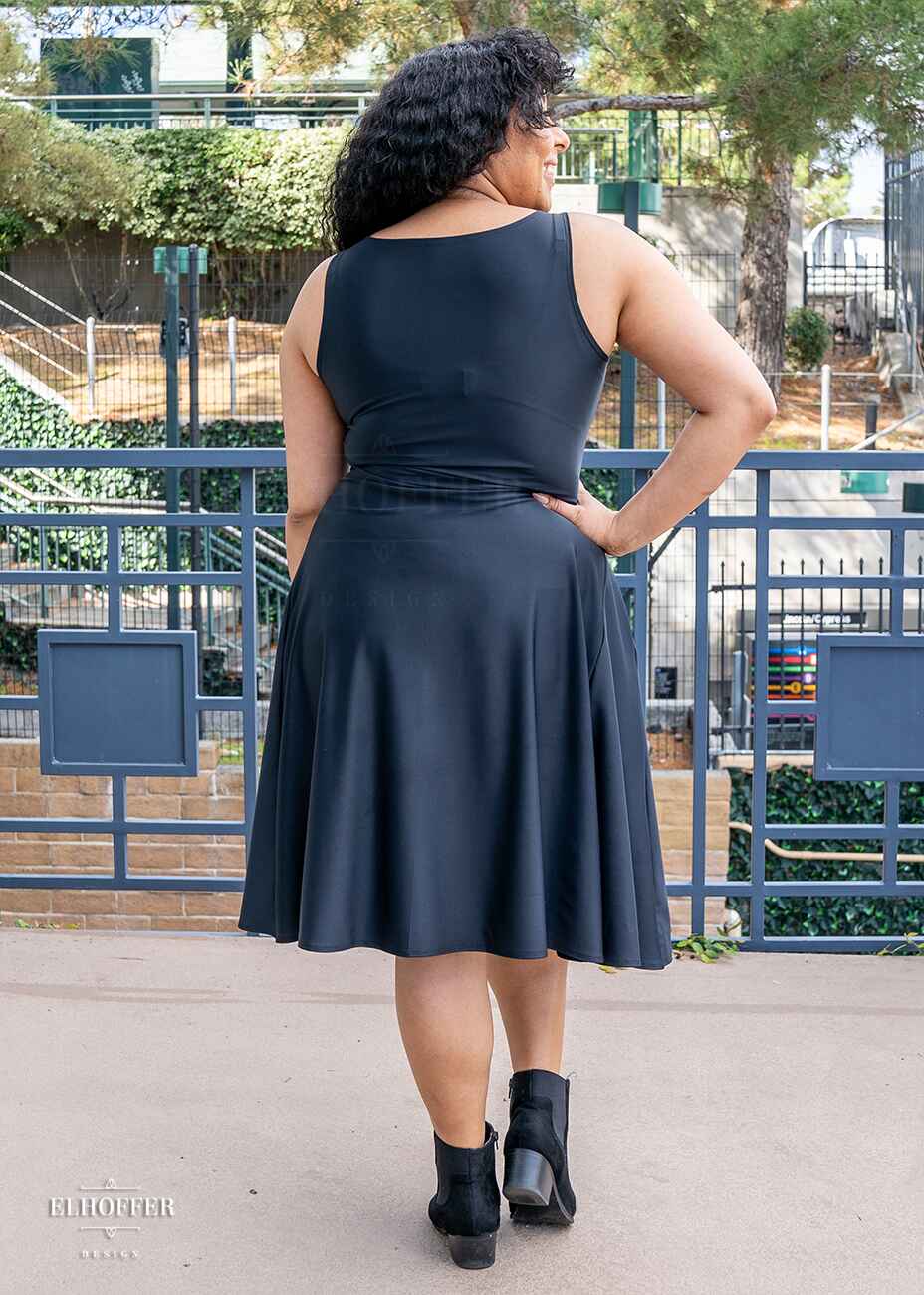 Essential Aquarius Knee Length Dress - Matte Black Spandex Essential Aquarius Knee Length Dress - Matte Black Spandex