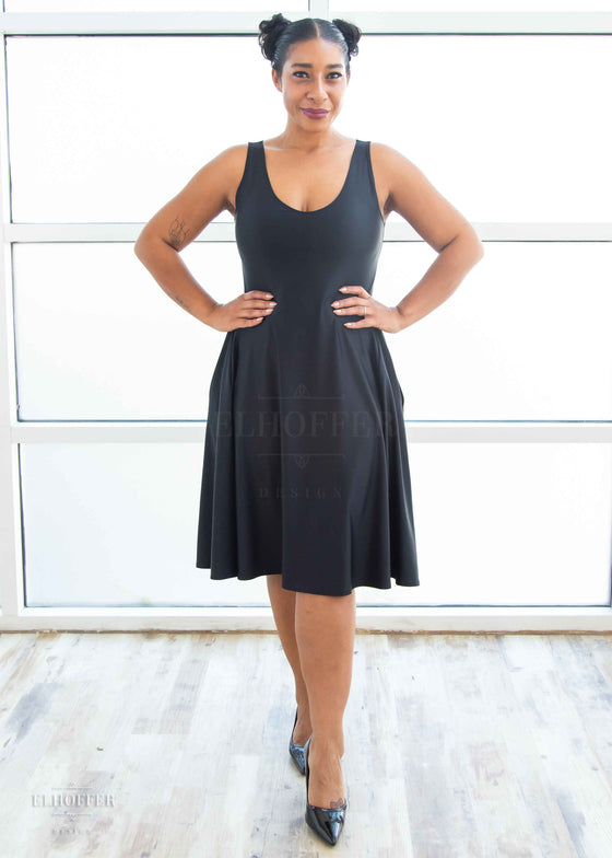 Essential Aquarius Knee Length Dress - Matte Black Spandex