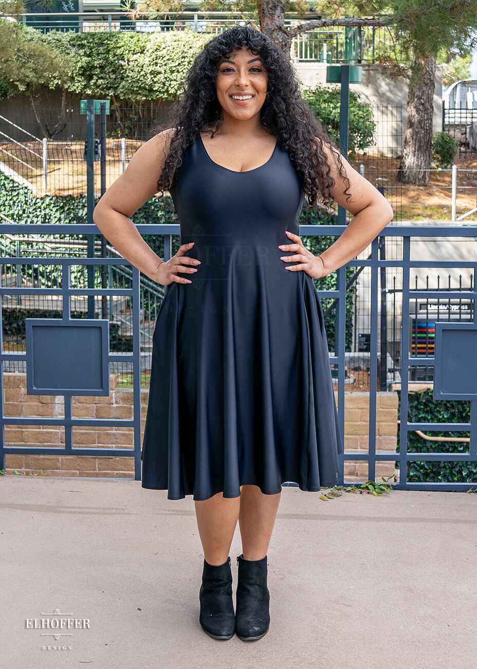 Essential Aquarius Knee Length Dress - Matte Black Spandex Essential Aquarius Knee Length Dress - Matte Black Spandex