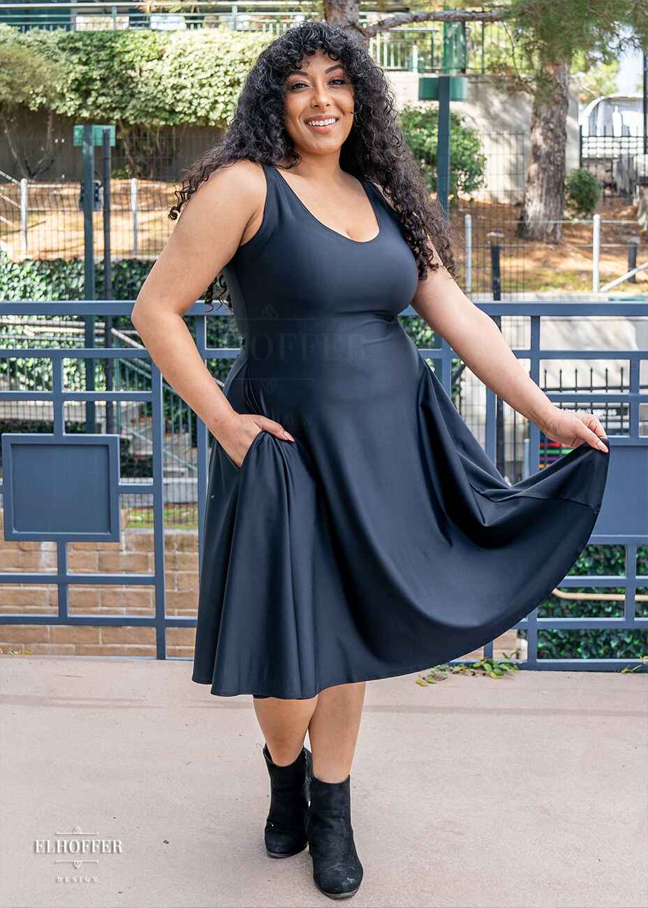 Essential Aquarius Knee Length Dress - Matte Black Spandex Essential Aquarius Knee Length Dress - Matte Black Spandex