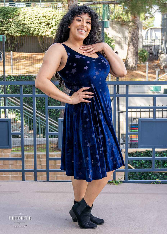 Essential Aquarius Knee Length Dress - Navy Stars Burnout