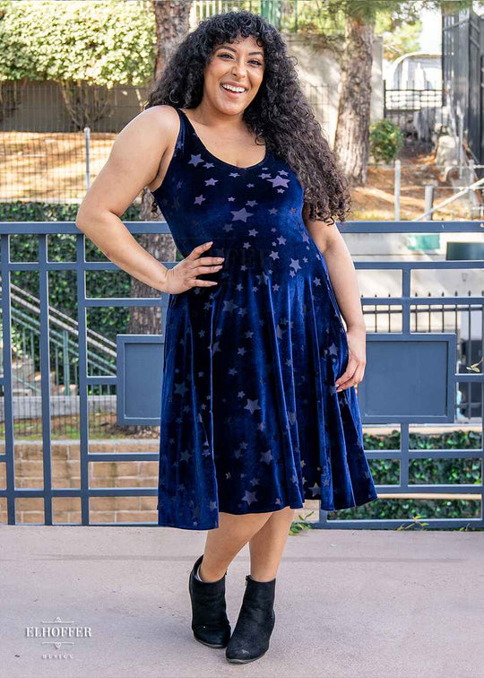 Essential Aquarius Knee Length Dress - Navy Stars Burnout