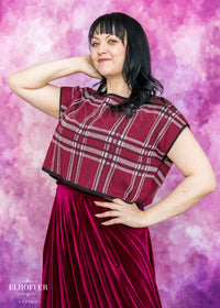 Essential Tartan Boatneck Crop - Crimson