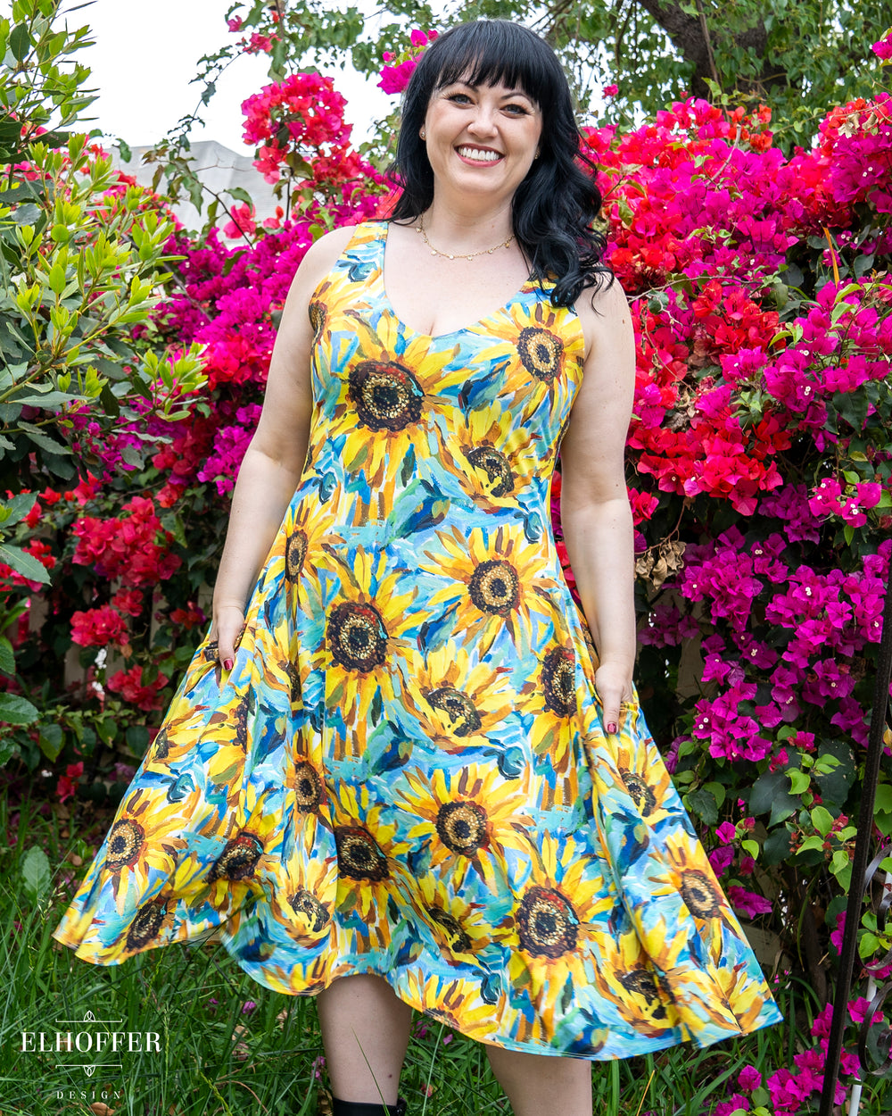Essential Aquarius Knee Length Dress - Impressionist Sunflowers