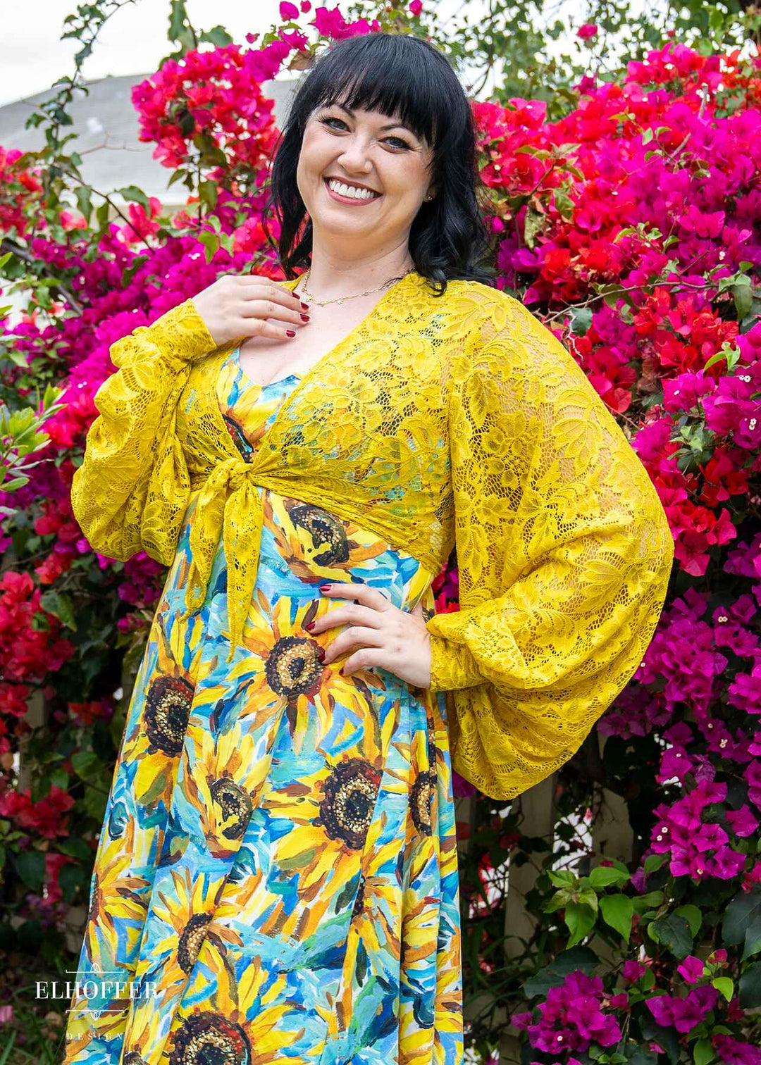 Essential Lilia Wrap Top - Sunflower Floral Lace Elhoffer Design Essential Lilia Wrap Top - Sunflower Floral Lace Elhoffer Design