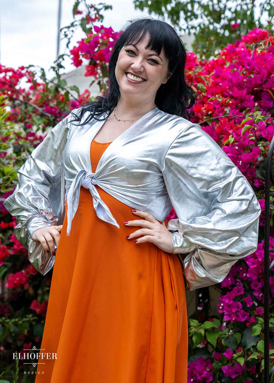 Essential Lilia Wrap Top - Silver Foil Spandex