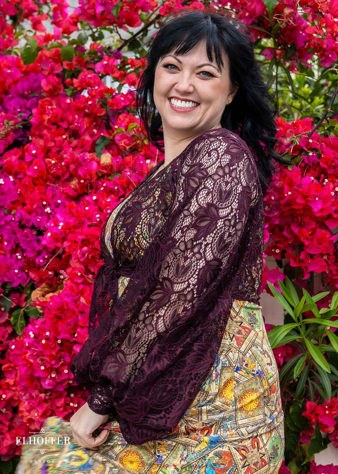 Essential Lilia Wrap Top - Aubergine Floral Lace