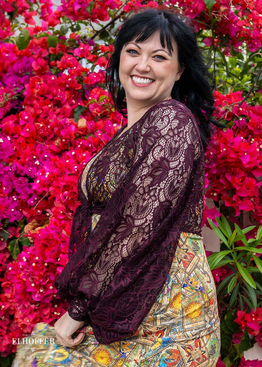 Essential Lilia Wrap Top - Aubergine Floral Lace