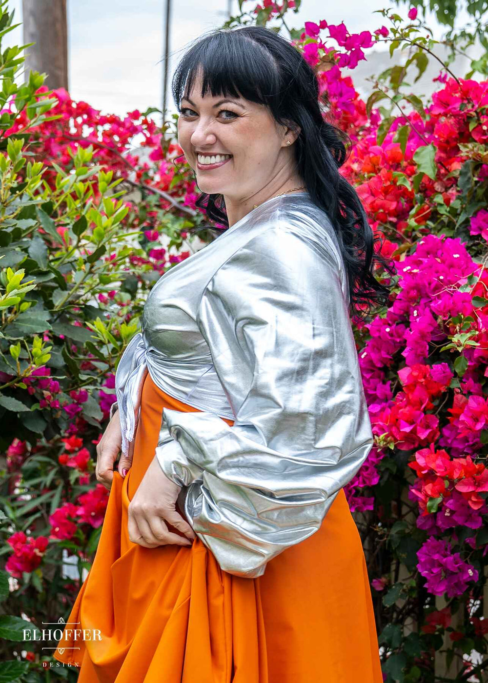 Essential Lilia Wrap Top - Silver Foil Spandex