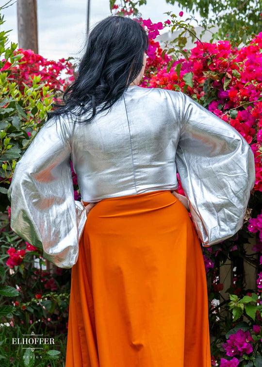 Essential Lilia Wrap Top - Silver Foil Spandex