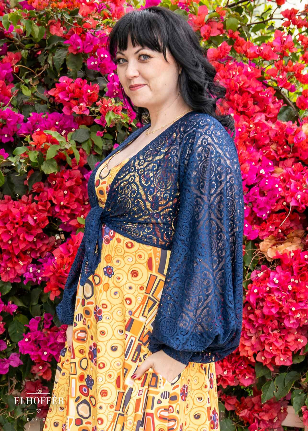 Essential Lilia Wrap Top - Navy Diamond Lace