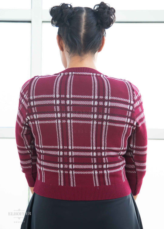 Essential Cordelia Cropped Cardi - Burgundy Tartan