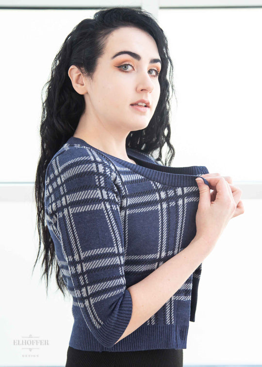 Essential Cordelia Cropped Cardi - Navy Tartan