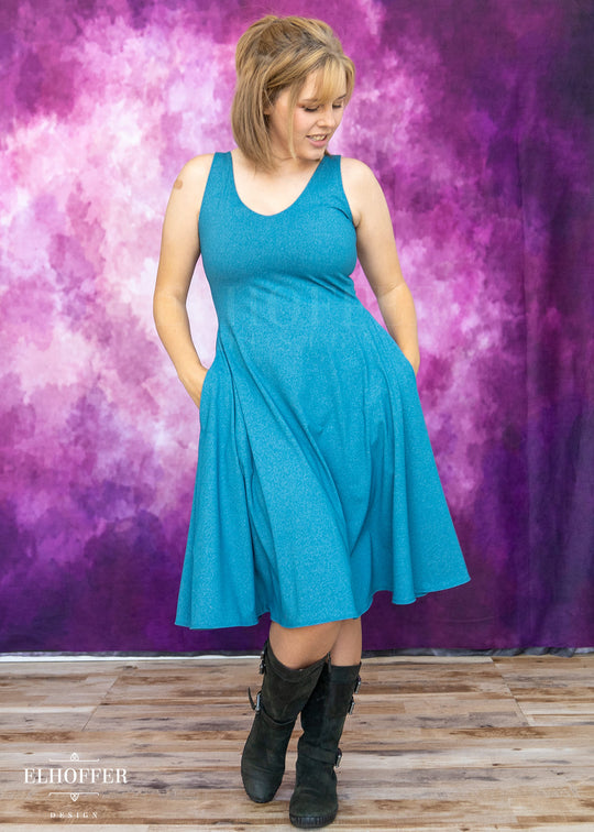 Essential Aquarius Knee Length Dress - Heathered Teal