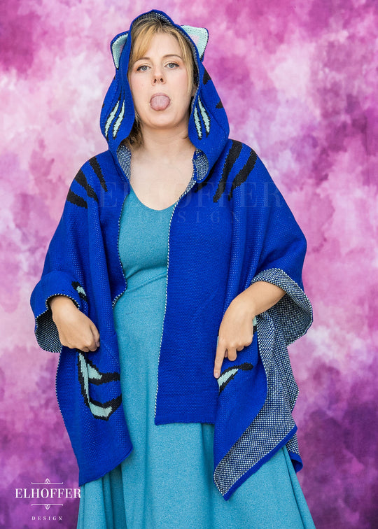PREORDER - Blue Tiger Hooded Poncho