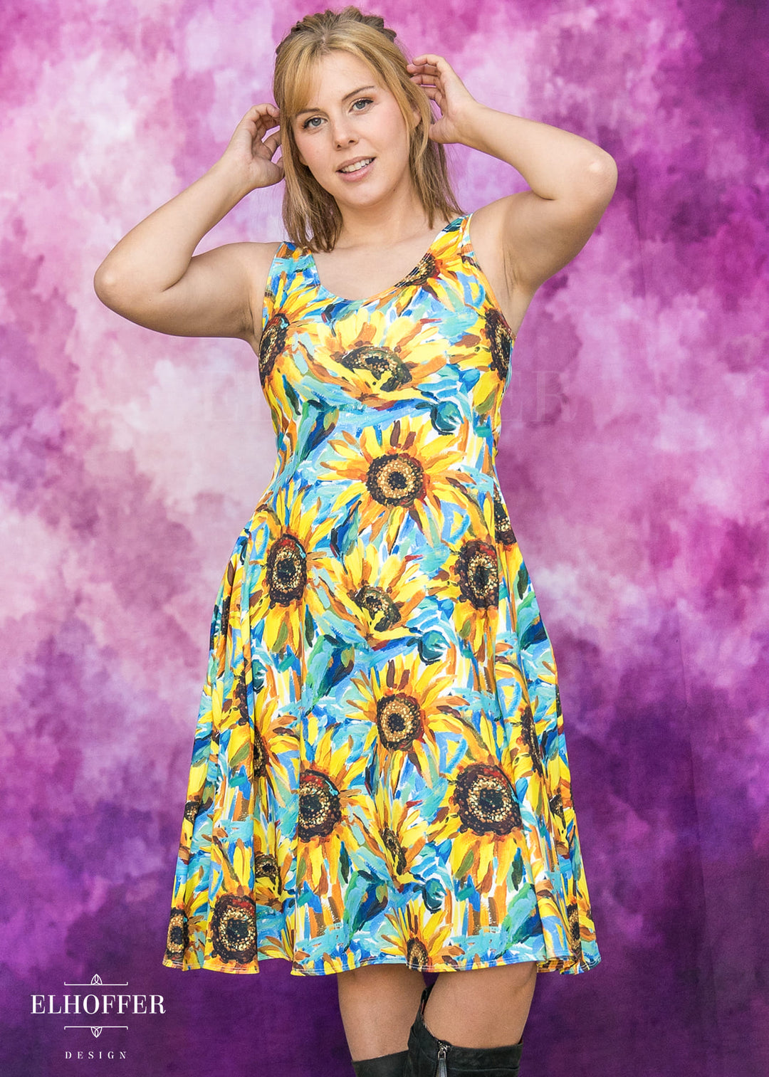 Essential Aquarius Knee Length Dress - Impressionist Sunflowers