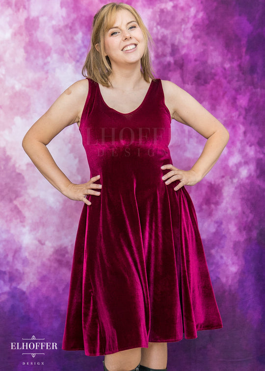 Essential Aquarius Knee Length Dress - Rhodonite Velvet