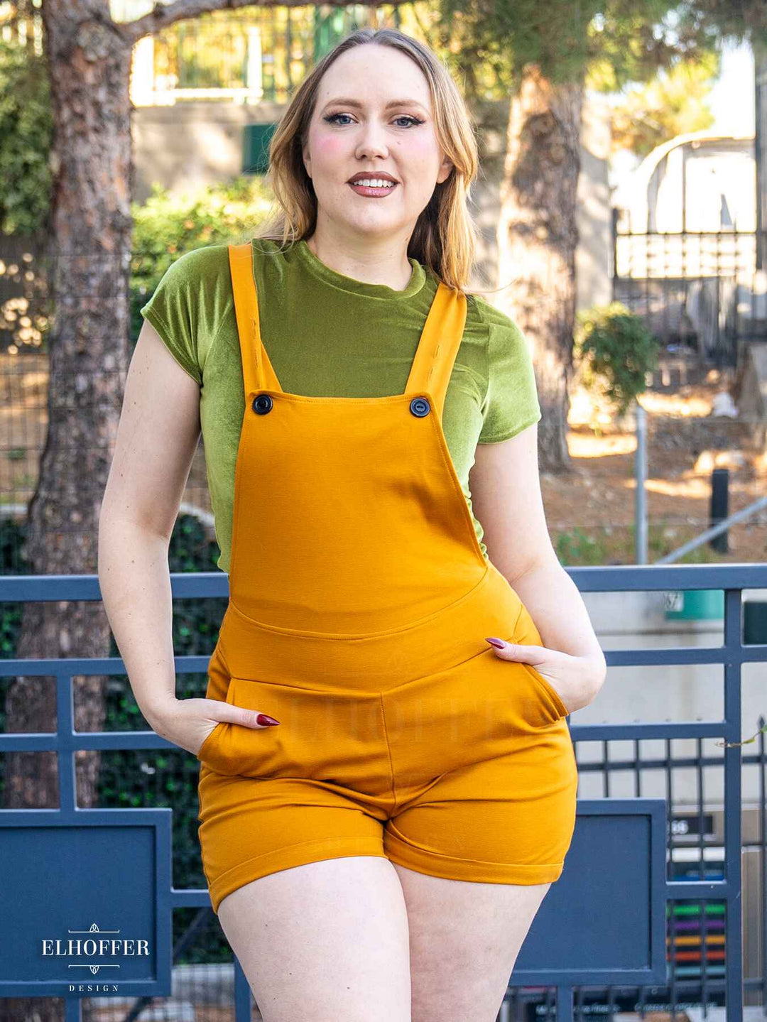 mustard yellow overall dress Penny Pinafore PDF Sewing Pattern