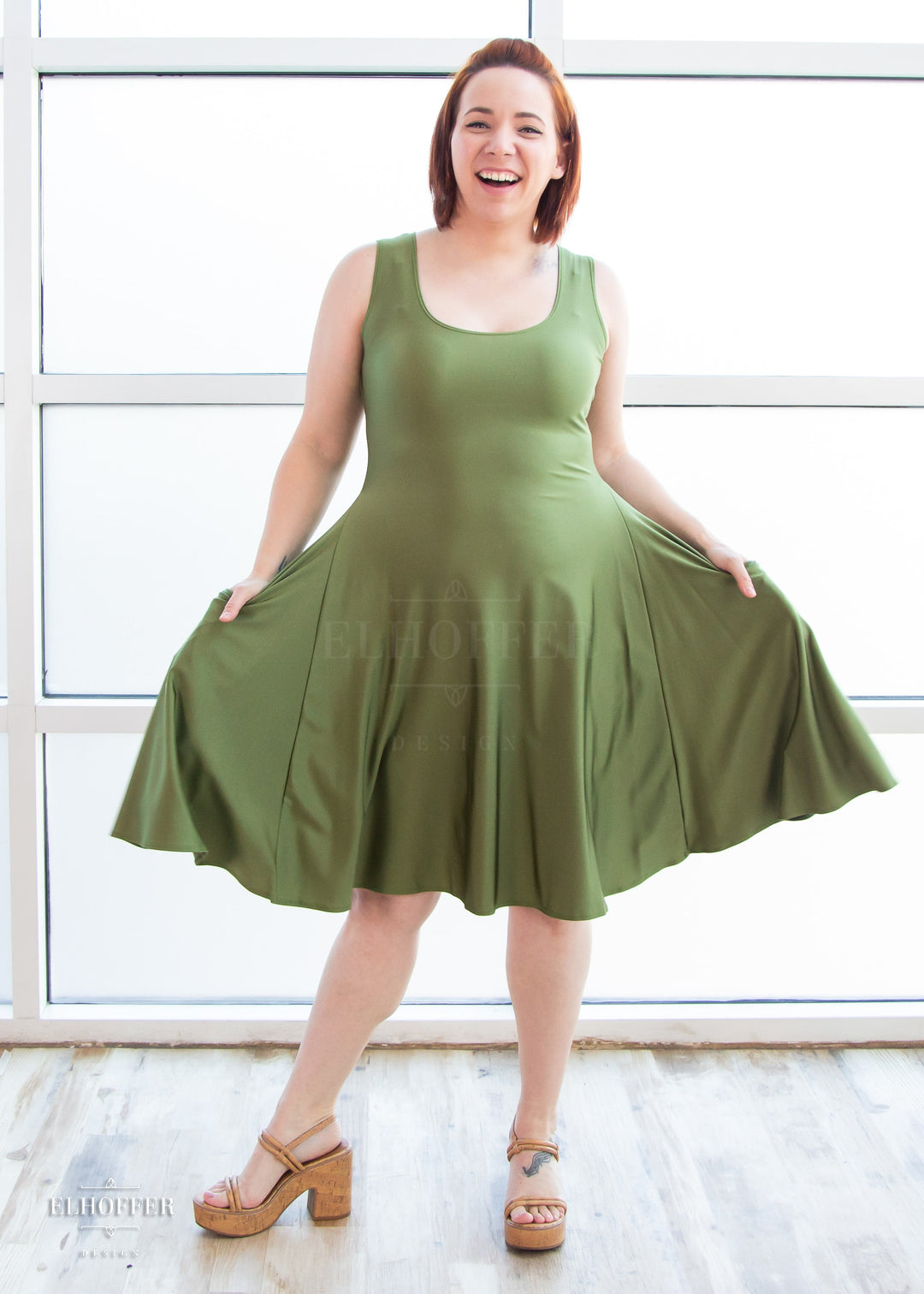 Essential Knee Length Dress - Olive Green