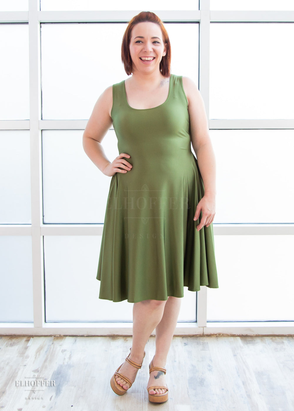 Essential Knee Length Dress - Olive Green