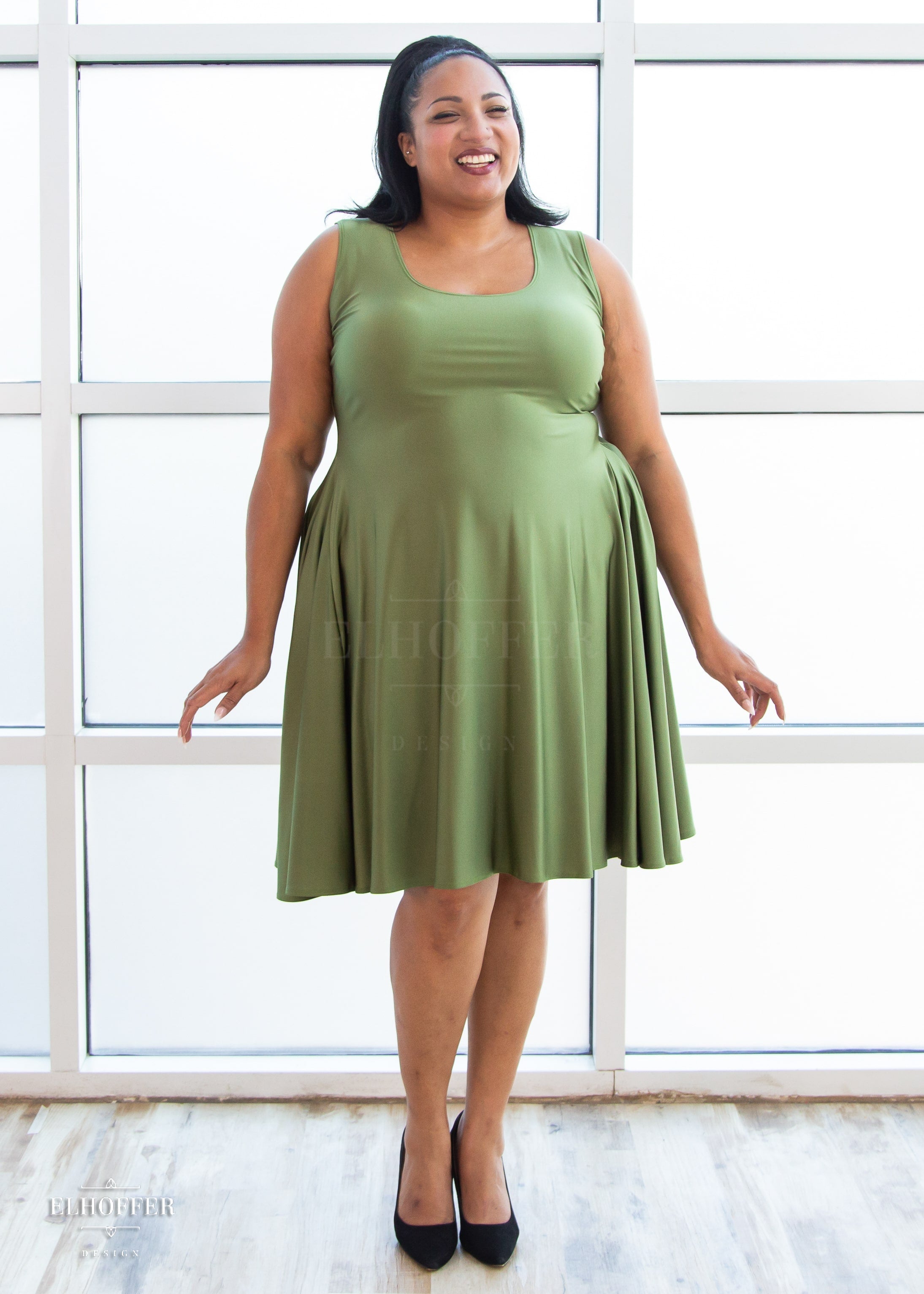 Essential Knee Length Dress - Olive Green